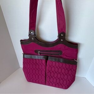 Lug Quilted Purple Brown Vinyl Trim Gondola Tote 4 Lrg Outer Pockets 3 Inside